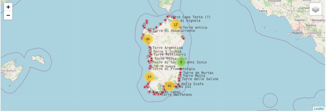 Mappa tematica DOG delle torri costiere della Sardegna